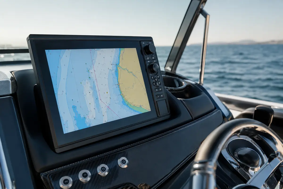 GPS dan chartplotter pada dashboard speed boat